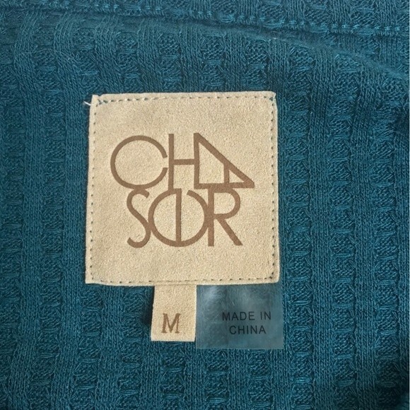 Chaser Waffle Knit Thermal Button Cuff Green Long Sleeve Round Neck Women Medium - Picture 8 of 14